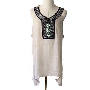 Wrangler‎ Top Tank Swim Cover Up Style Top Shirt Women 2XL White Beaded Western